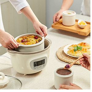 Nồi nấu cháo chậm, ninh hầm cách thuỷ BEAR SUBE002 1.6L (kèm 2 thố nhỏ 0.5L và lồng hấp) - Hàng chính hãng