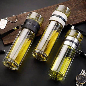 Bình Thủy Tinh 2 Lớp Pha Trà - Cách Nhiệt Tốt - Có Lõi Lọc Inox 304 - Dung Tích 400ml - Hàng Loại 1