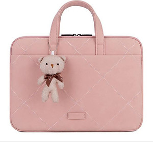 Túi xách da chống sốc cho máy tính, macbook, laptop màu hồng cute - Tặng kèm gấu bông và ví đựng phụ kiện