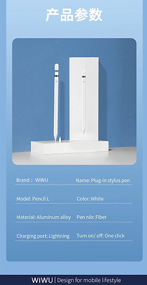 Bút cảm ứng Wiwu Pencil L Dành cho Ipad làm bằng hợp kim nhôm, thiết kế từ tính bảo vệ bút khỏi bị lăn và rơi - Hàng chính hãng
