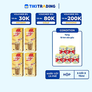 [TẶNG 5 Hộp Sữa Gấu] Combo 4 hộp nước cốt cà phê NESCAFÉ - CÀ PHÊ SỮA ĐÁ (4 hộp x 5 gói x 75ml)