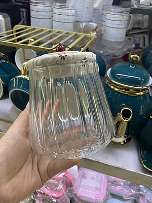 LỌ HŨ THỦY TINH ĐỰNG TRÀ, THỰC PHẨM KHÔ NẮP VẢI VÂN SỌC- ANTH693