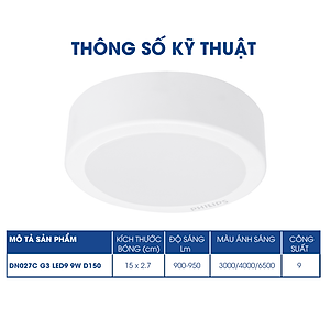 Bộ Đèn Philips LED Ốp Trần tròn lắp nổi DN027C Công suất (9W, 12W, 15W, 19W)