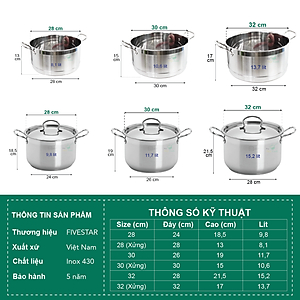 Bộ Nồi Xửng Hấp Từ Nắp Kính Fivestar Tặng 5 Muỗng - Bạc