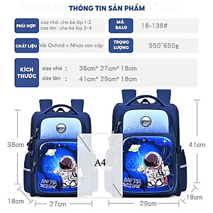 Balo chống gù cho bé đi học tiểu học form hộp đứng nhiều ngăn vải Oxford cao cấp BF18-138L