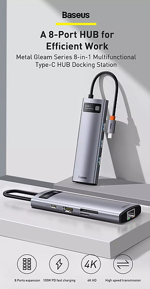(Hàng chính hãng) Hub chuyển đổi đa năng Baseus Type-C - HDMI, USB, RJ45, SD, TF,... dành cho Macbook, Notebook, Laptop,... 