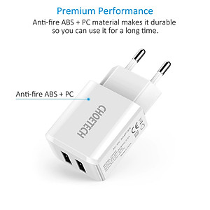 Cóc củ sạc nhanh Dual USB hiệu CHOETECH C0030 cho điện thoại / máy tính bảng hỗ trợ sạc nhanh 5V-2A trang bị chip bảo vệ thông minh, thiết kế nhỏ gọn - Hàng chính hãng