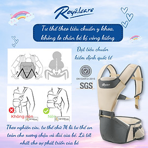 Địu ngồi trẻ em 4 tư thế lưới siêu thoáng Air mesh siêu thoáng Royalcare - 906 - cho bé 3 tháng tới 36 tháng - tặng khăn yếm cho bé