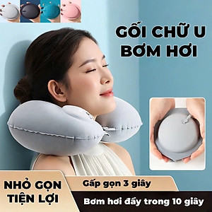 Gối hơi kê cổ bơm tự động, mềm mại, thiết kế hình chữ U giúp giảm đau cổ, có nút cài, phù hợp cho văn phòng và du lịch  Phượt Dã Ngoại Đi Chơi Quà Tặng Nam Nữ