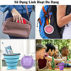Cốc Gấp Gọn Silicon KUNBE Có Nắp Đậy Dây Treo Tiện Lợi