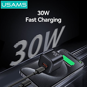 Củ Sạc Nhanh 2 cổng C+A USAMS CC270 30W (GaN Charger) Hàng Chính Hãng