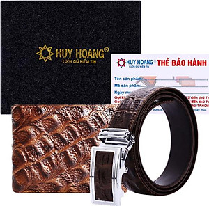 Bộ Ví & Thắt Lưng Nam Vân Cá Sấu Huy Hoàng HT2118-HT4118 (23 x 11,5 cm) - Nâu