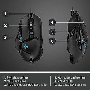 Chuột game hiệu suất cao Logitech G502 Hero RGB Lightsync - Hàng chính hãng