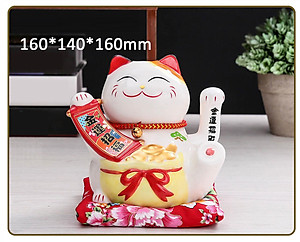 Mèo Thần Tài Maneki Neko Vẫy Tay Chiêu Tài Lộc Bằng Gốm Sứ Tặng Kèm Túi Lót PaKaSa - Hàng Chính Hãng 