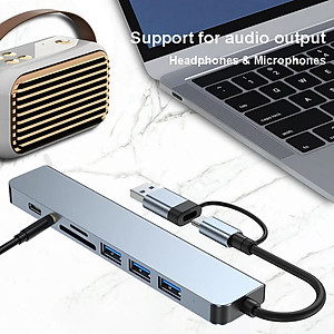 Bộ Chuyển Đổi Hub USB C Hub 8 Trong 1 Type C 3.1 Sang USB 3.0/ Type C/ Đọc Thẻ SD / TF Cho MacBook Notebook Laptop Máy Tính-Hàng Chính Hãng