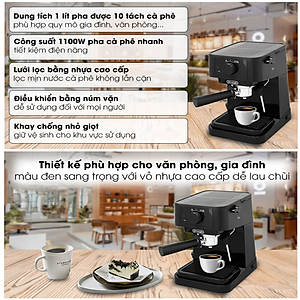 Máy pha cà phê Delonghi EC235.BK công suất 1100W, pha Espresso đánh bọt sữa capuchino, latte - Hàng nhập khẩu