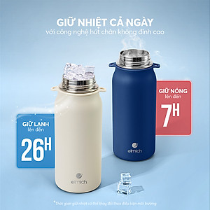 Bình giữ nhiệt inox 316 Elmich EL8331 1L, Hàng chính hãng, kèm ống hút silicone, chống tràn -JoyMall