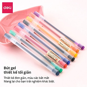 Bút bi gel 0.5mm nhiều màu Deli - Có nắp gài - 1 chiếc - Đỏ/ Xanh Dương/ Xanh Lá/ Tím/ Cam - A119