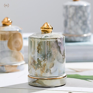 HŨ TĂM SỨ 3D | Lọ Đựng Tăm Vân Đá 3D Chất Liệu Sứ Cao Cấp 2022 | Hũ sứ có nắp đậy vân đá cao cấp kẻ vàng kim