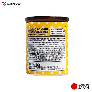 Hộp 250 tăm bông cao cấp Nhật Bản Sanyo màu vàng 100% Bông gòn tự nhiên kháng khuẩn an toàn cho bé