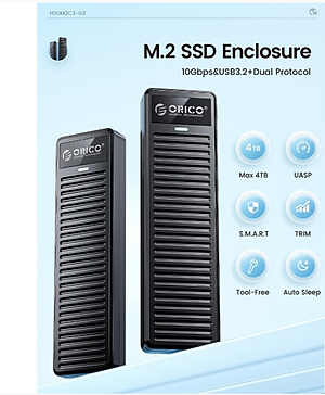 HDD Box chuẩn M2 NVME sang Type-C tốc độ 10GBS Orico PDDM2C3-G2-BK-EP – Hàng Chính Hãng