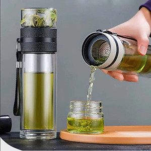Bình Thủy Tinh 2 Lớp Pha Trà - Cách Nhiệt Tốt - Có Lõi Lọc Inox 304 - Dung Tích 400ml - Hàng Loại 1