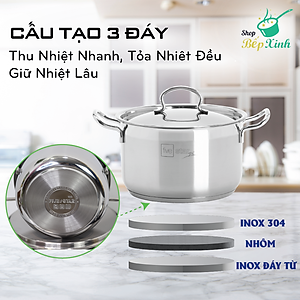 Bộ nồi Fivestar inox 304 bếp từ 3 đáy 4 món FS08-CV tặng bộ thau rổ- Hàng Chính hãng