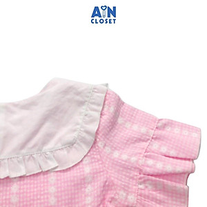 Đầm bé gái họa tiết Caro nhí hồng cổ thủy thủ cotton - AICDBGWSXX7K - AIN Closet