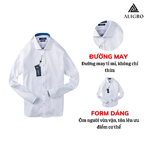 ÁO SƠ MI NAM TRẮNG DÀI TAY PHỐI CỔ XANH ALIGRO DÁNG SLIMFIT MÃ ALGS194