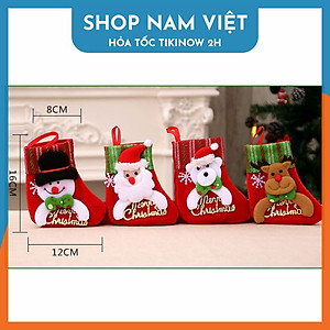 Vớ (Tất) Nhung Đỏ Thêu Chữ Merry Christmas Trang Trí Cây Thông Noel Giáng Sinh