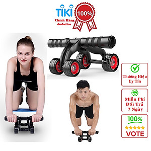 Con lăn tập cơ bụng - Con lăn tập bụng 4 bánh tặng kèm thảm tập (Giao màu ngẫu nhiên) - Chính hãng dododios