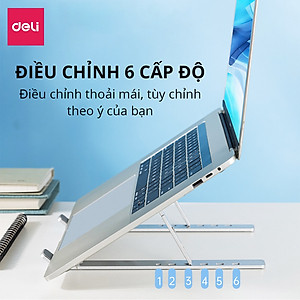 Giá Đỡ Laptop Hợp Kim Nhôm Cao Cấp Gấp Gọn Kèm Túi Đựng, Giúp Tản Nhiệt Laptop, Macbook, Ipad, Máy Tính Xách Tay Vị Trí Điều Chỉnh Nhiều Góc Độ Deli VS780 - Chống Mỏi Cổ, Vai, Gáy - Hàng Chính Hãng