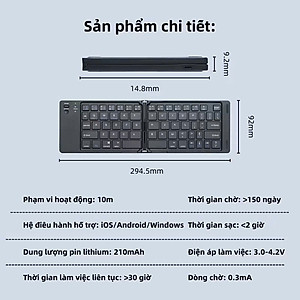 Bàn phím Bluetooth rời gấp gọn tương thích với Windows, Mac, iOS và Android kết nối điện thoại, laptop, máy tính bảng - Hàng chính hãng