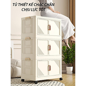 (Ngang 45-75cm) Tủ Nhựa Gấp Gọn Size Lớn, Tủ Đựng Quần Áo Đa Năng Lắp Ghép, Để Đồ Tiện Dụng, Nhựa PP, Có Bánh Xe