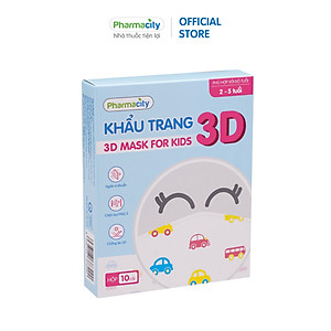 Khẩu trang y tế 3D Pharmacity ngăn bụi mịn và vi khuẩn cho trẻ 2-5 tuổi (Hộp 10 cái)