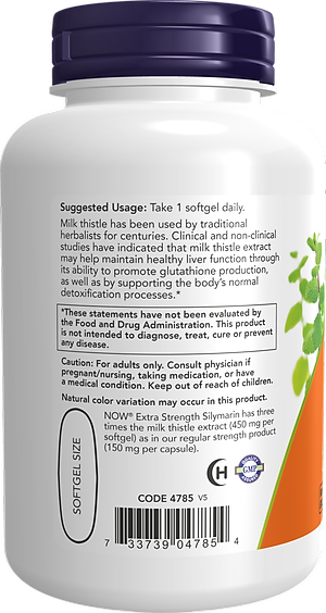 Viên Uống NOW FOODS Extra Strength Silymarin 450mg Giải Độc Gan, Tăng Cường Chức Năng Gan, Thận