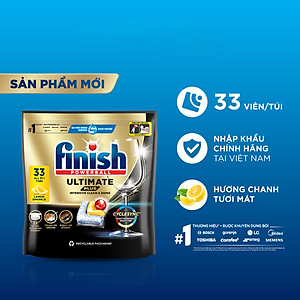 Viên rửa chén bát hương chanh Finish Ultimate plus All in 1, túi 33 viên - Dòng siêu cao cấp