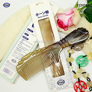 Lược sừng xuất Nhật (Size: XL - 20cm) COH165 - Thân khía dáng Cổ điển cao cấp đẹp hoàn hảo - Chăm sóc tóc - HAHANCO