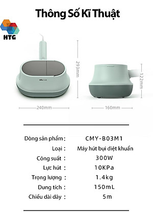 Máy hút bụi giường nệm Bear CMY-B03M1 diệt khuẩn UV-C, công nghệ khí nóng làm khô và kết hợp tinh dầu thơm, hàng chính hãng