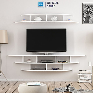 Bộ 2 Kệ Trang Trí Treo Tường Trên Và Dưới Tivi Hình Cung Tròn Màu Trắng SIB Decor, Thích Hợp Cho Phòng Khách, Phòng Ngủ Căn Hộ, Nhà Phố