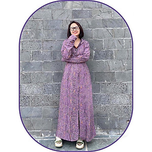 Áo chống nắng nữ toàn thân lanh nhung Nhật 3 lớp họa tiết hình dài kín chân - ao chong nang nu 3 lop