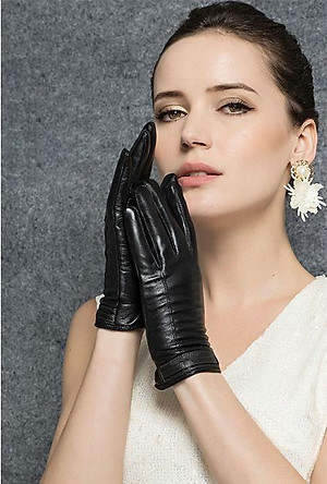 Găng tay nữ da cừu đơn giản BHY8618 Bao tay nữ lót lông giữ ấm, chống ngấm nước tốt.