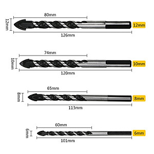 Bộ 5 Mũi Khoan cao cấp Hình Tam Giác Đa Năng Kích Thước 6 / 8 / 10 / 12mm khoan bê tông, sắt, nhôm, gỗ, gạch - miếng lót chuột
