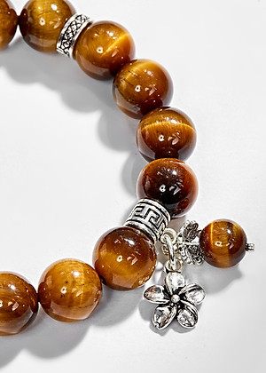 Vòng tay thạch anh mắt hổ vàng nâu phối hồ ly & hoa 5 cánh (10mm) Ngọc Quý Gemstones