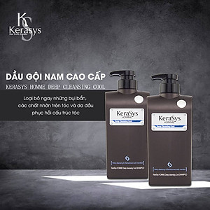 Dầu gội nam Kerasys Home Deep hương bạc hà mát lạnh và tạo nếp tóc Hàn Quốc 550ml + Móc khoá 