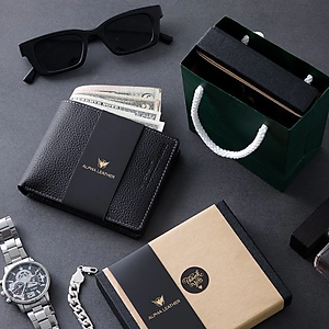 Bóp nam da bò - Ví da Nappa cao cấp tặng kèm hộp và túi sang trọng - Alpha 001