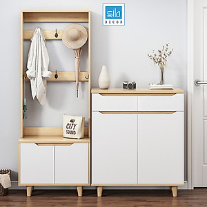 Kệ Gỗ Đa Năng Để Giày Dép, Vật Dụng Trang Trí Kèm Móc Treo Đồ Hiện Đại Thương Hiệu SIB Decor TG09