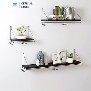 [Mua 2 giảm 10%] Kệ Gỗ Trang Trí Treo Tường Không Khoan SIB Decor, Móc Inox, Phụ Kiện Tặng Kèm KT02