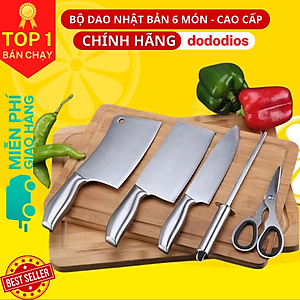Bộ Dao Nhà Bếp Cao Cấp - Bộ Dao Kéo 6 Món Nhật Bản Cao Cấp chóng han gỉ, tặng kèm khay để giao kéo - Hàng chính hãng dododios - Logo trên thân bộ dao là hình và kí tự ngẫu nhiên