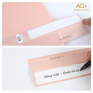 Bìa Còng O4 Switch ON AO+, Nhựa PP/ A4, 4 Nhẫn O (25/35/50 mm)